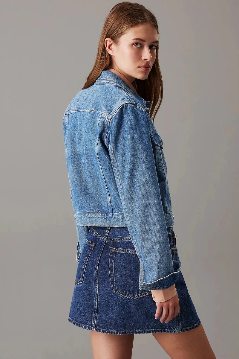 Calvin Klein Kadın 90ların Kısa Denim Lacivert Kot Ceket