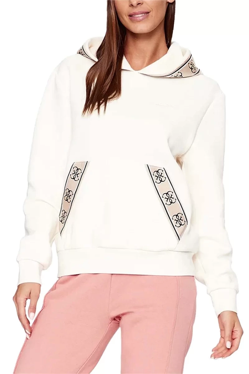 Guess Cymone Kapüşonlü Sweatshirt Ekru