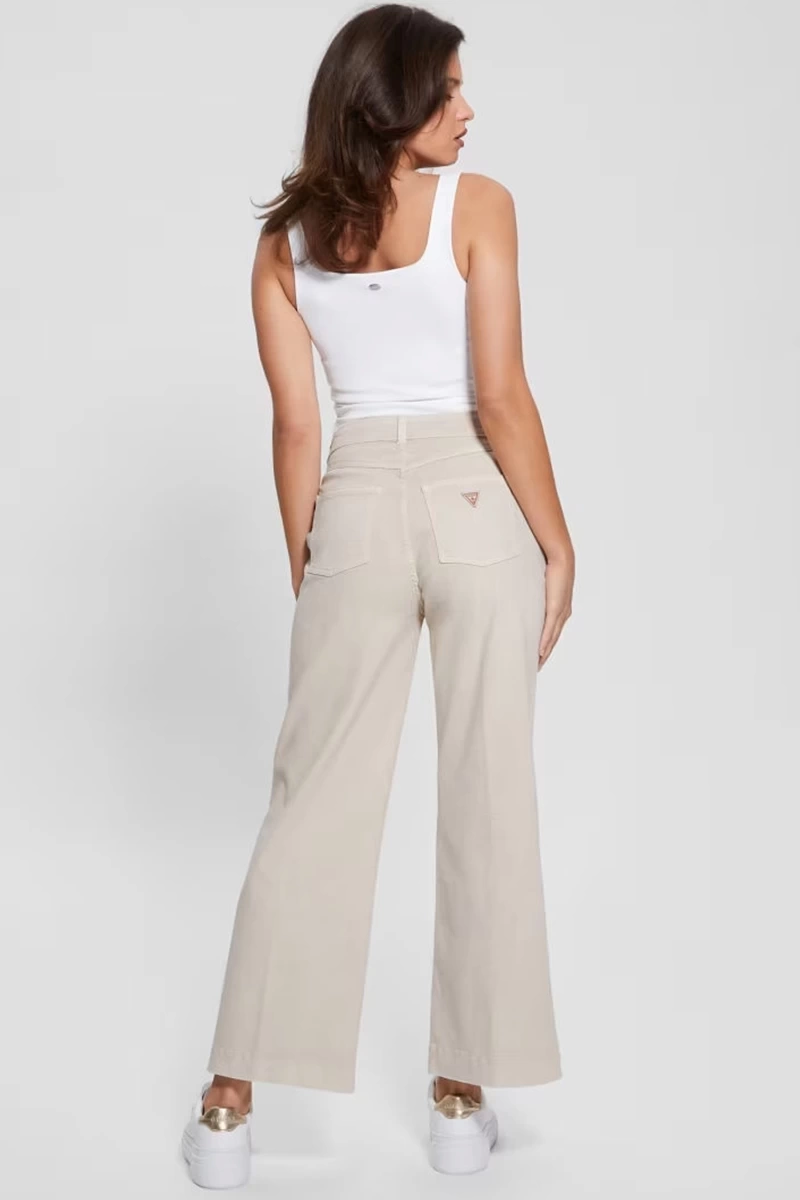 Guess Kadın Geniş Paça Yüksek Bel Bej Pantolon