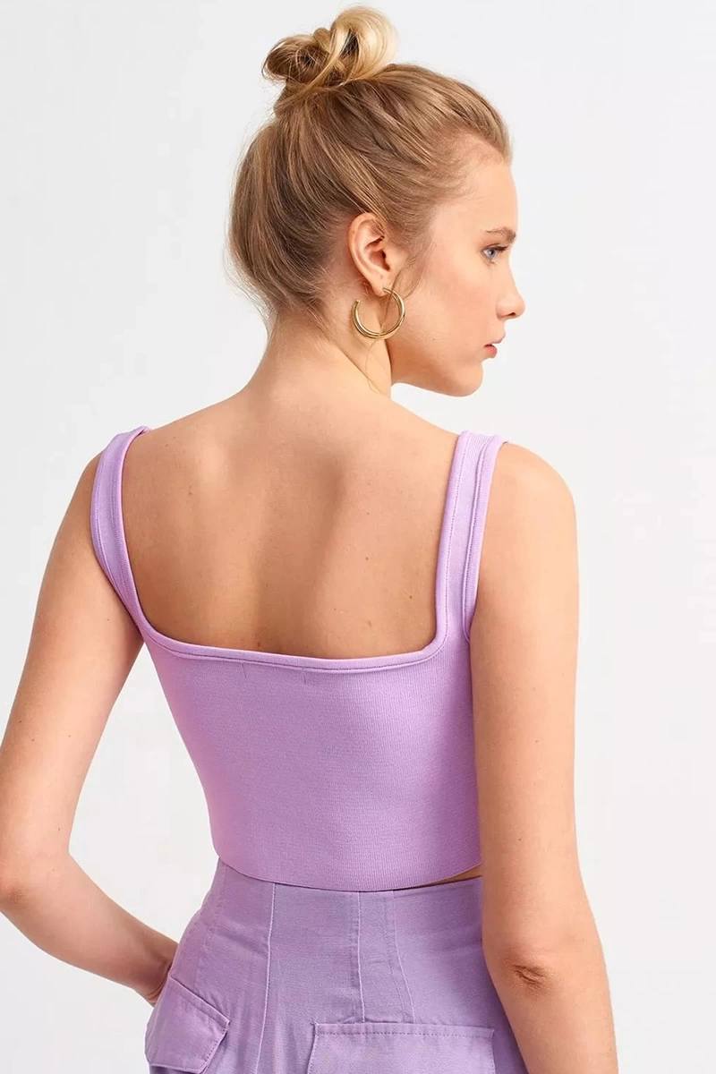 Dilvin Biyeli Crop Top-LİLA
