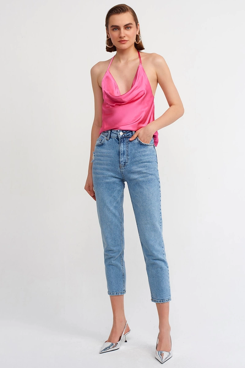 DİLVİN COMFORT LİKRA MOM PANTOLON-MAVİ
