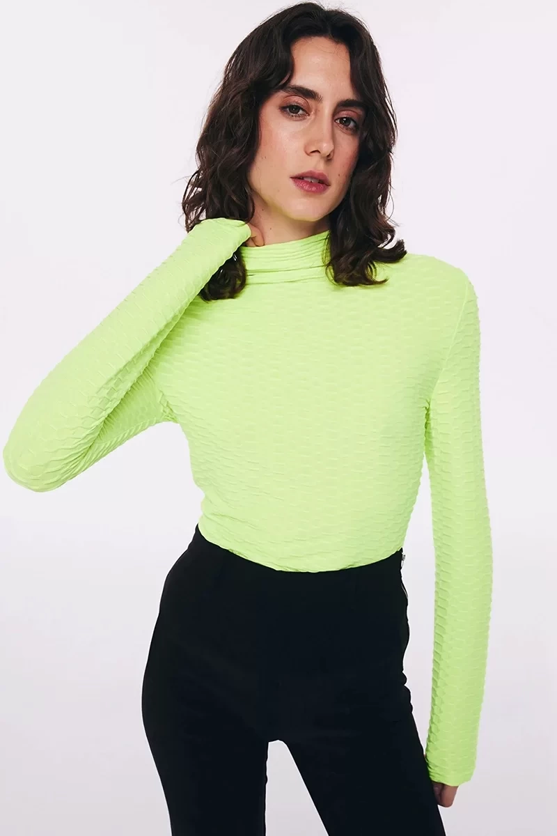 Twist Dokulu Balıkçı Yaka Body Lime