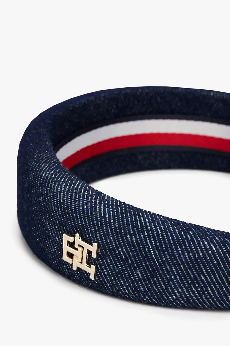 Tommy Hilfiger Kadın Şık TH Monogram Kot Kafa Bandı