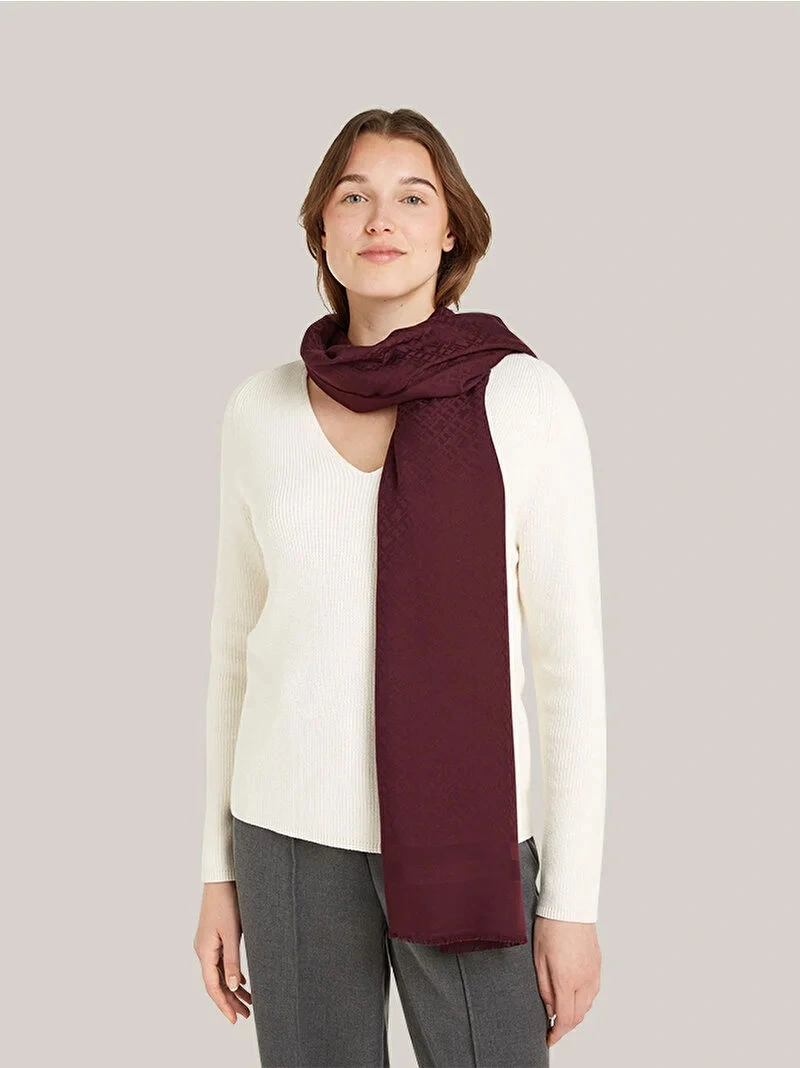 Tommy Hilfiger Kadın   Jakarlı Bordo Eşarp