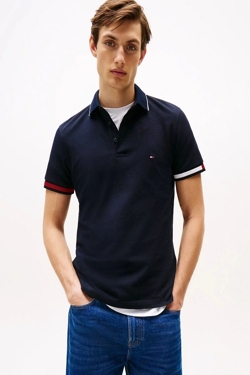 Tommy Hilfiger Erkek  Slim Fit  İmza Manşetli Polo  T-Shirt