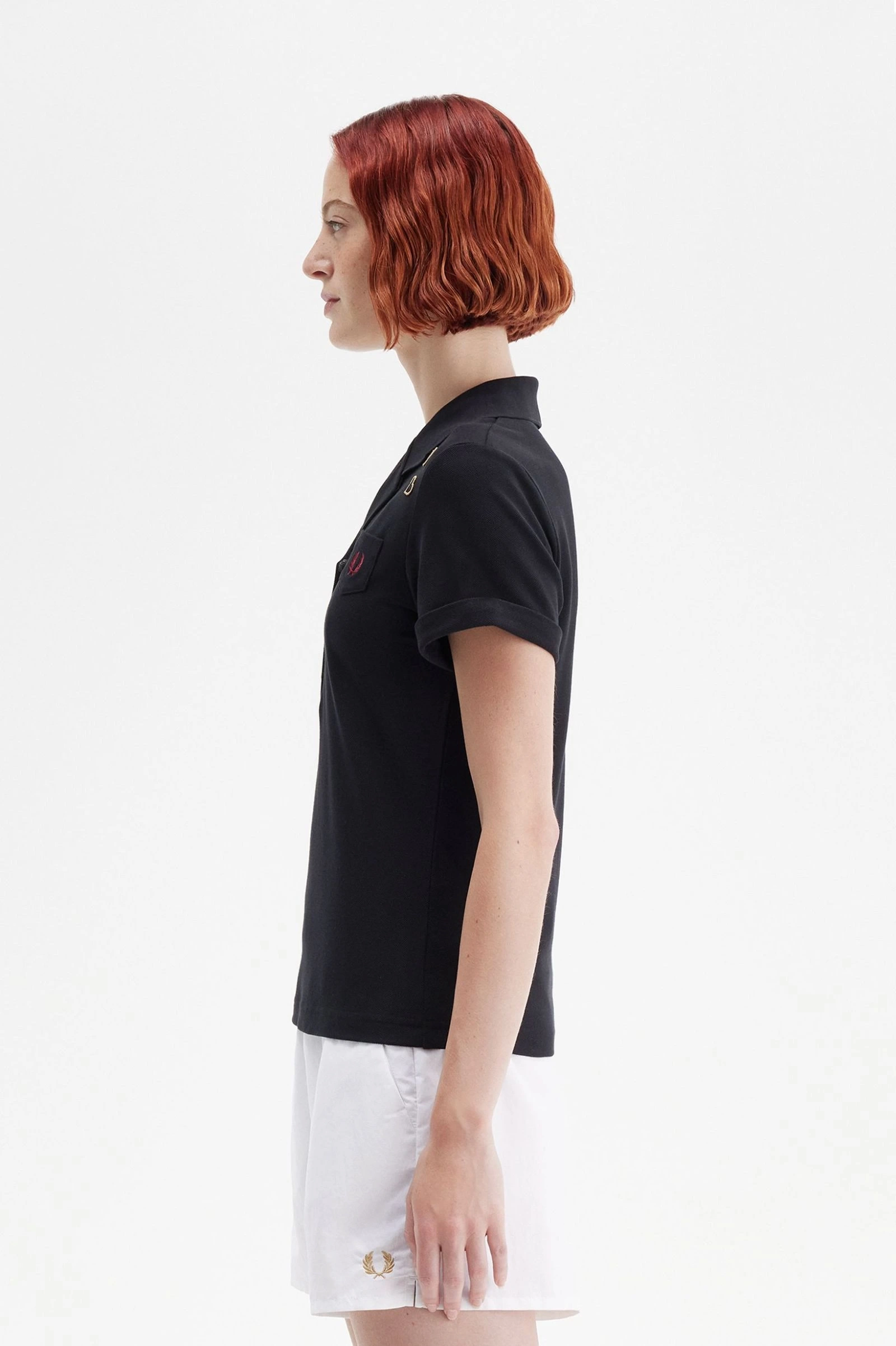 Fred Perry Kadın Siyah Cep Detaylı Polo Yaka T-shirt