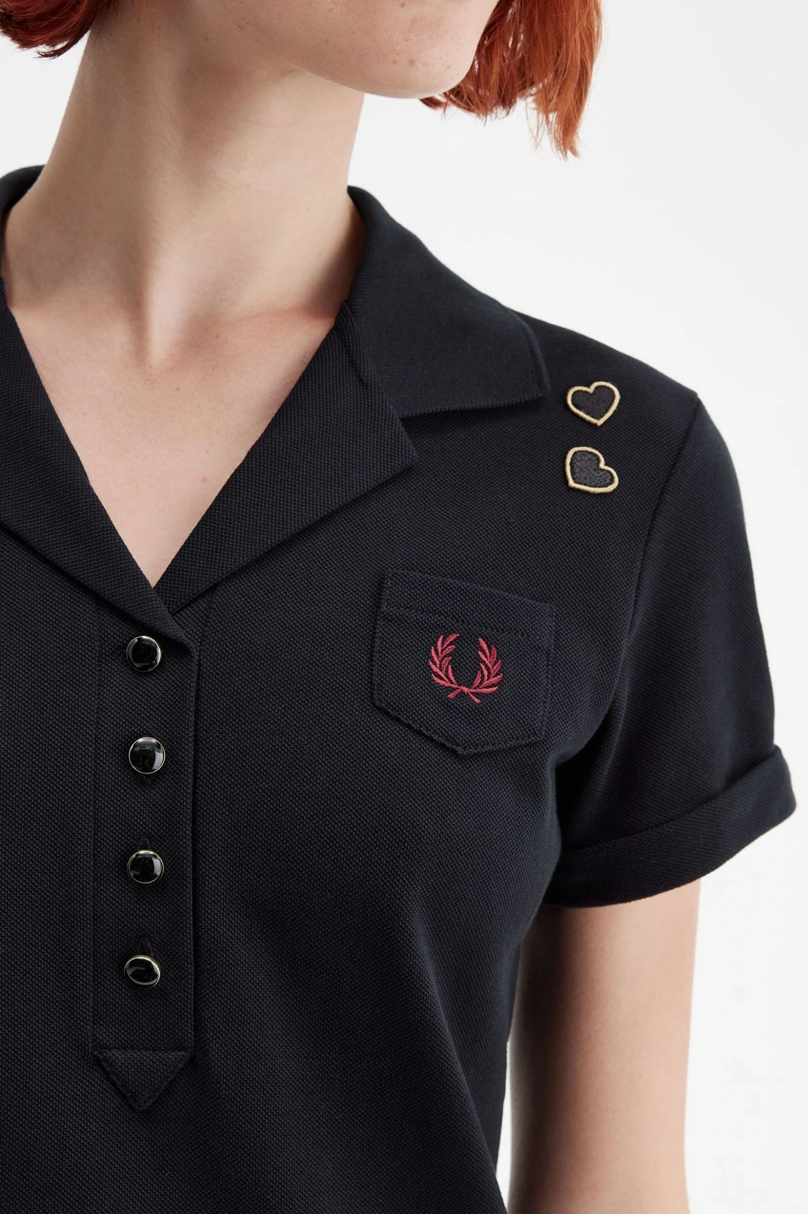 Fred Perry Kadın Siyah Cep Detaylı Polo Yaka T-shirt