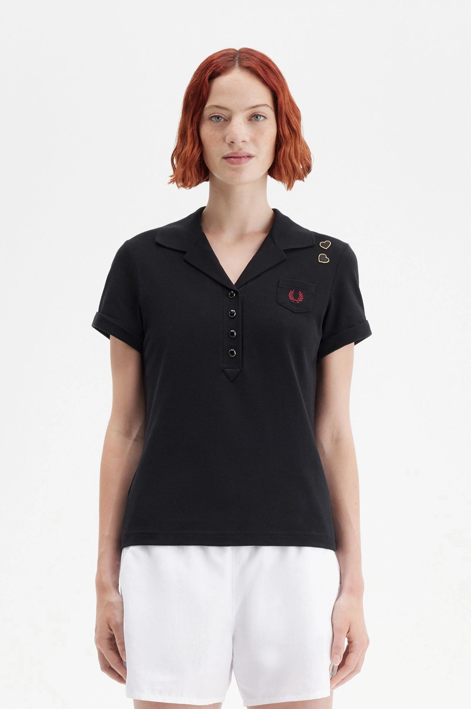 Fred Perry Kadın Siyah Cep Detaylı Polo Yaka T-shirt