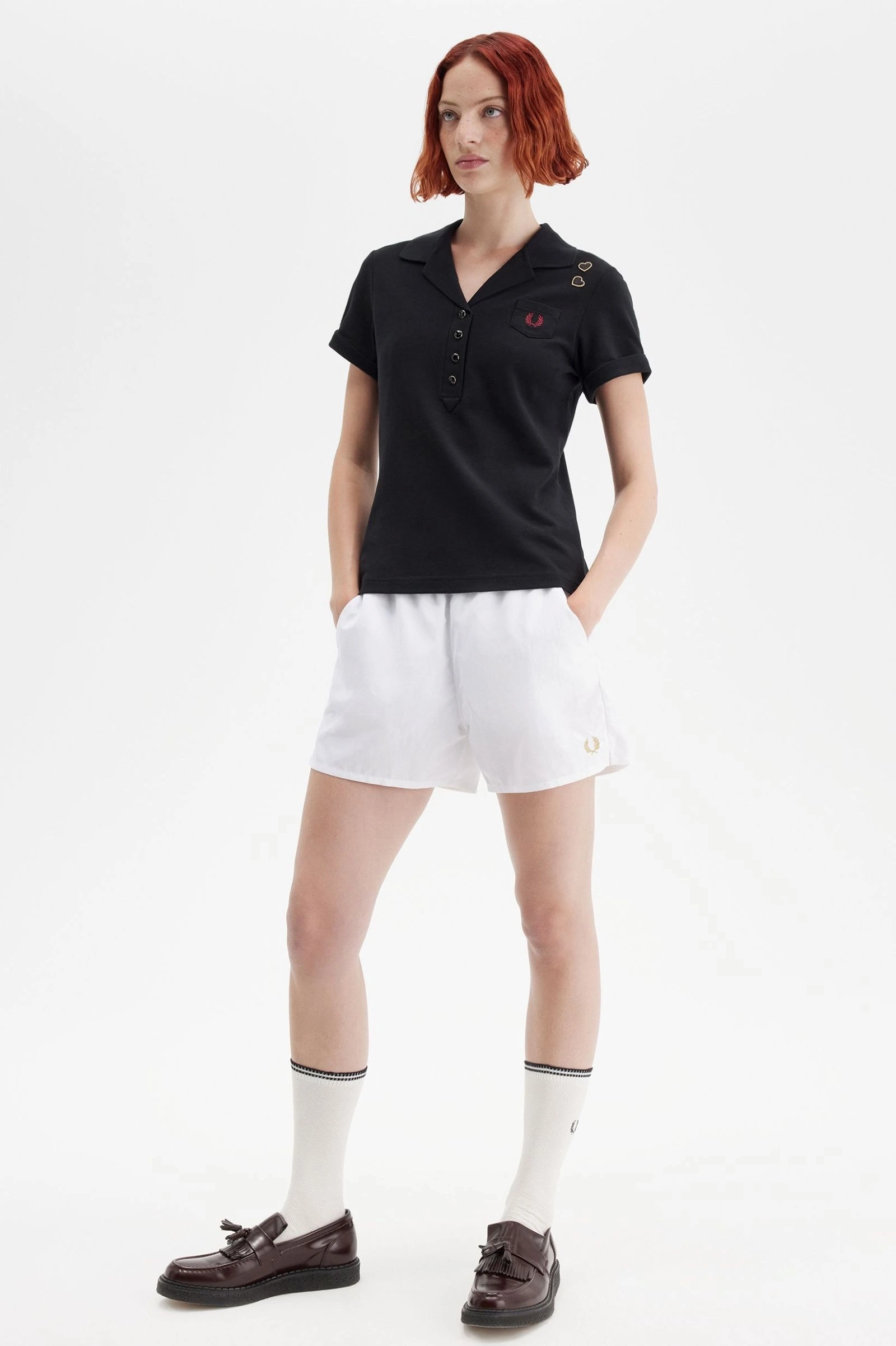 Fred Perry Kadın Siyah Cep Detaylı Polo Yaka T-shirt
