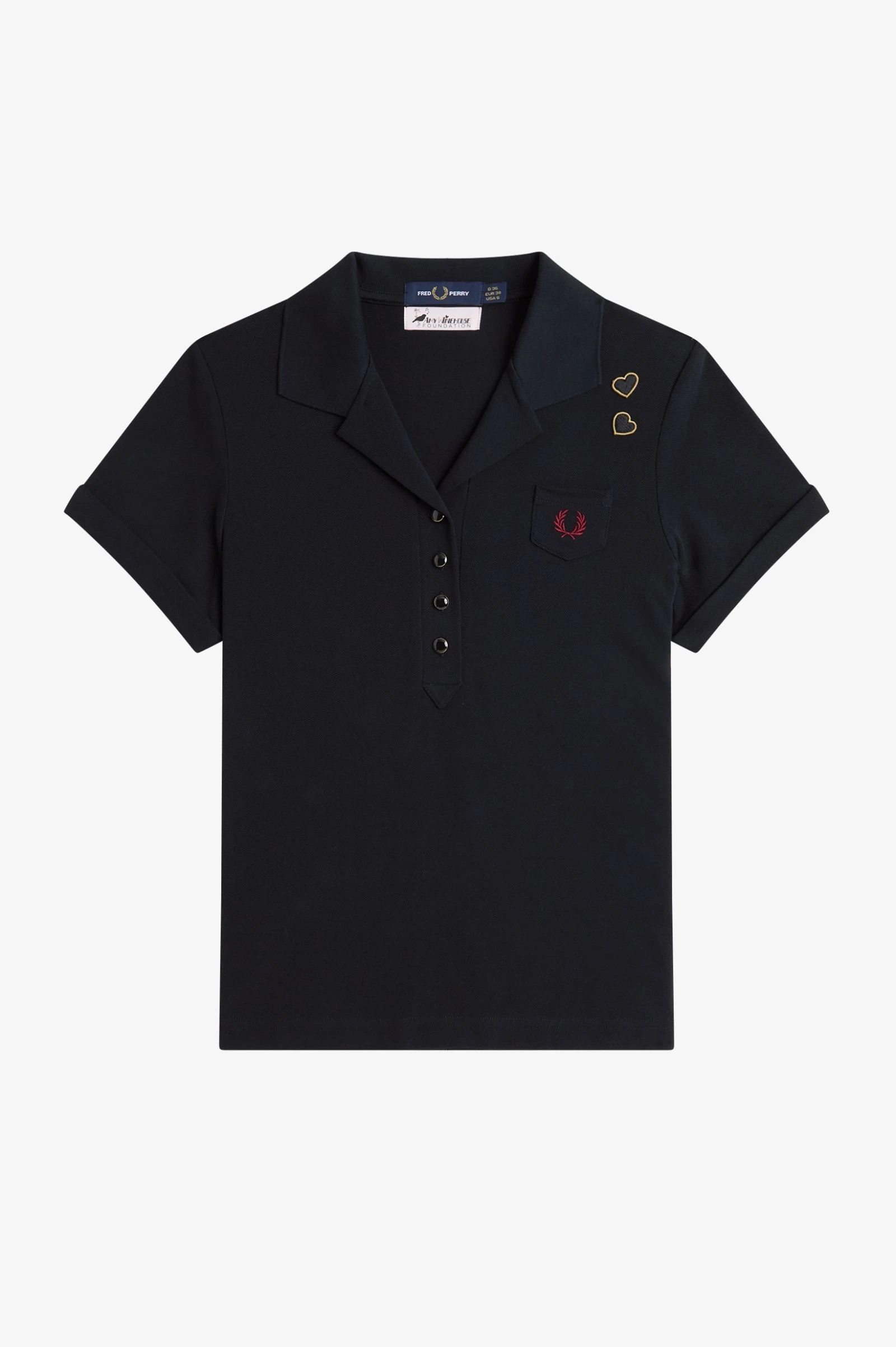 Fred Perry Kadın Siyah Cep Detaylı Polo Yaka T-shirt