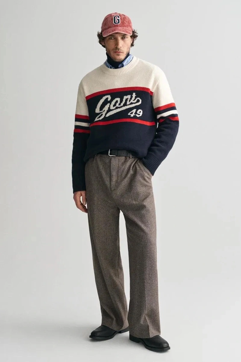 Gant Erkek Lacivert Relaxed Fit Bisiklet Yaka Logolu Kazak