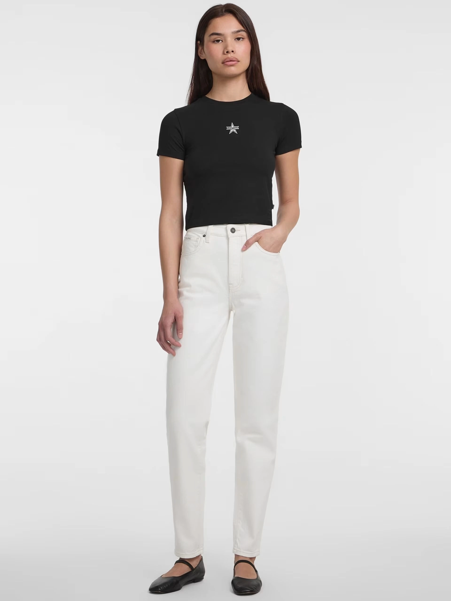Guess Kadın Beyaz  G06 Mom Jean Pantolon