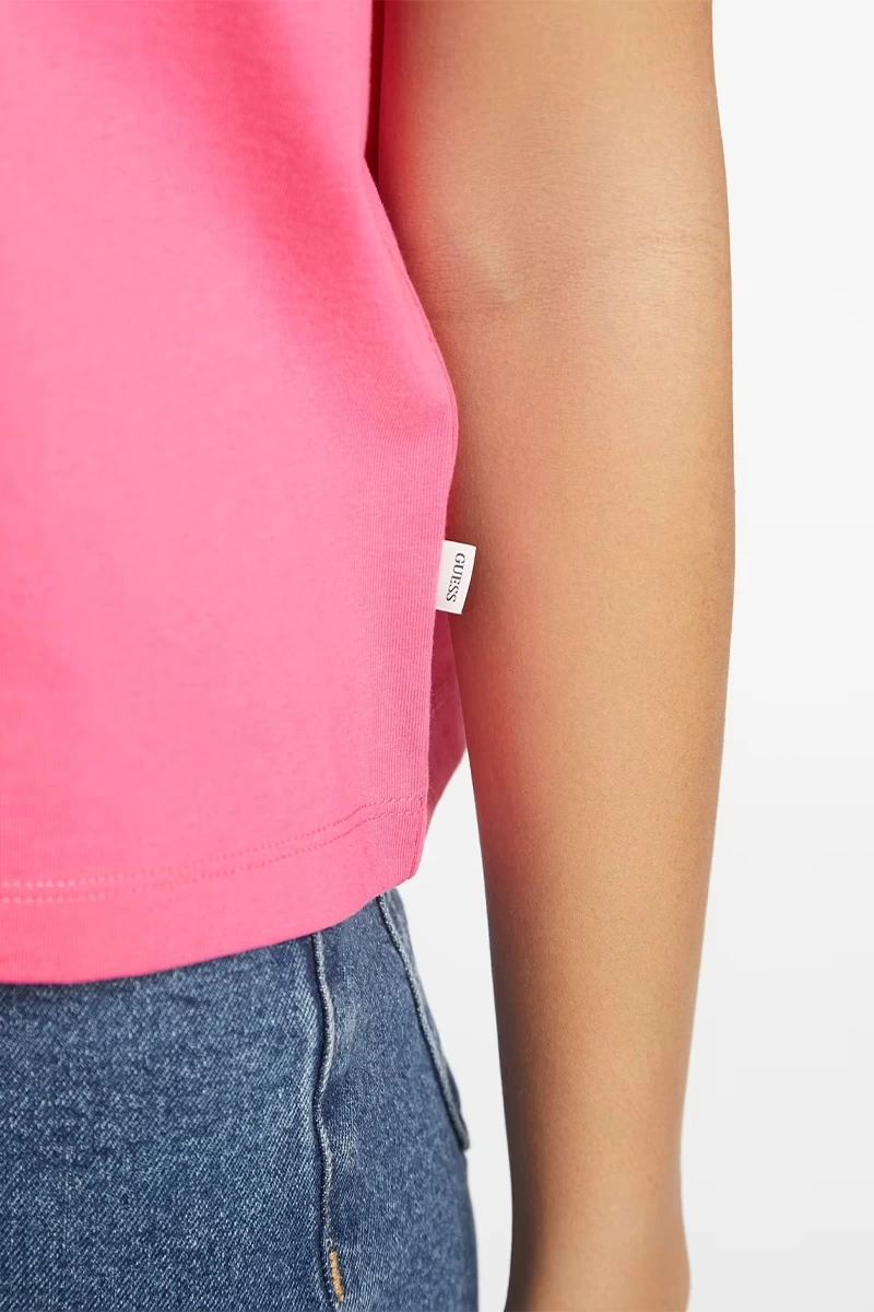 Guess Jeans Kadın Boxy Logolu Pembe T-Shirt