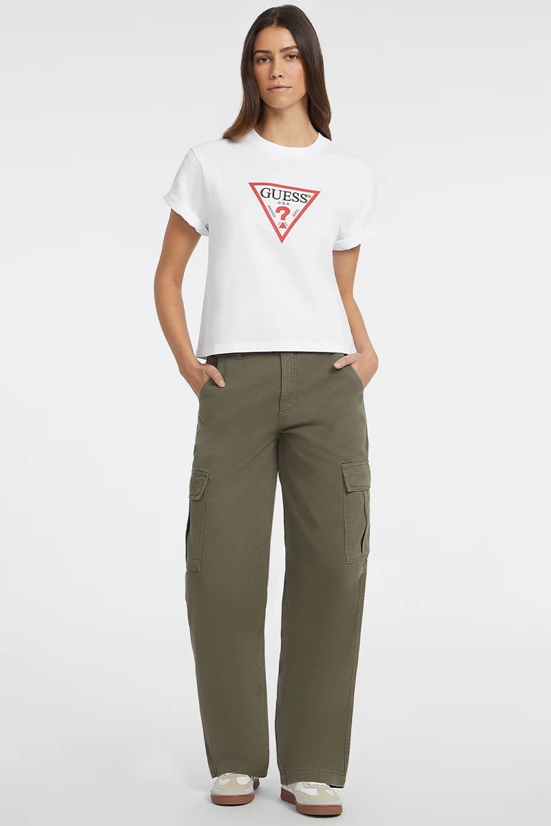 Guess Kadın Beyaz Oversize Bisiklet Yaka Pamuklu T-shirt