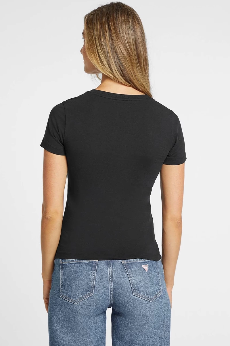 Guess Jeans Kadın Mini Siyah V Yaka T-Shirt