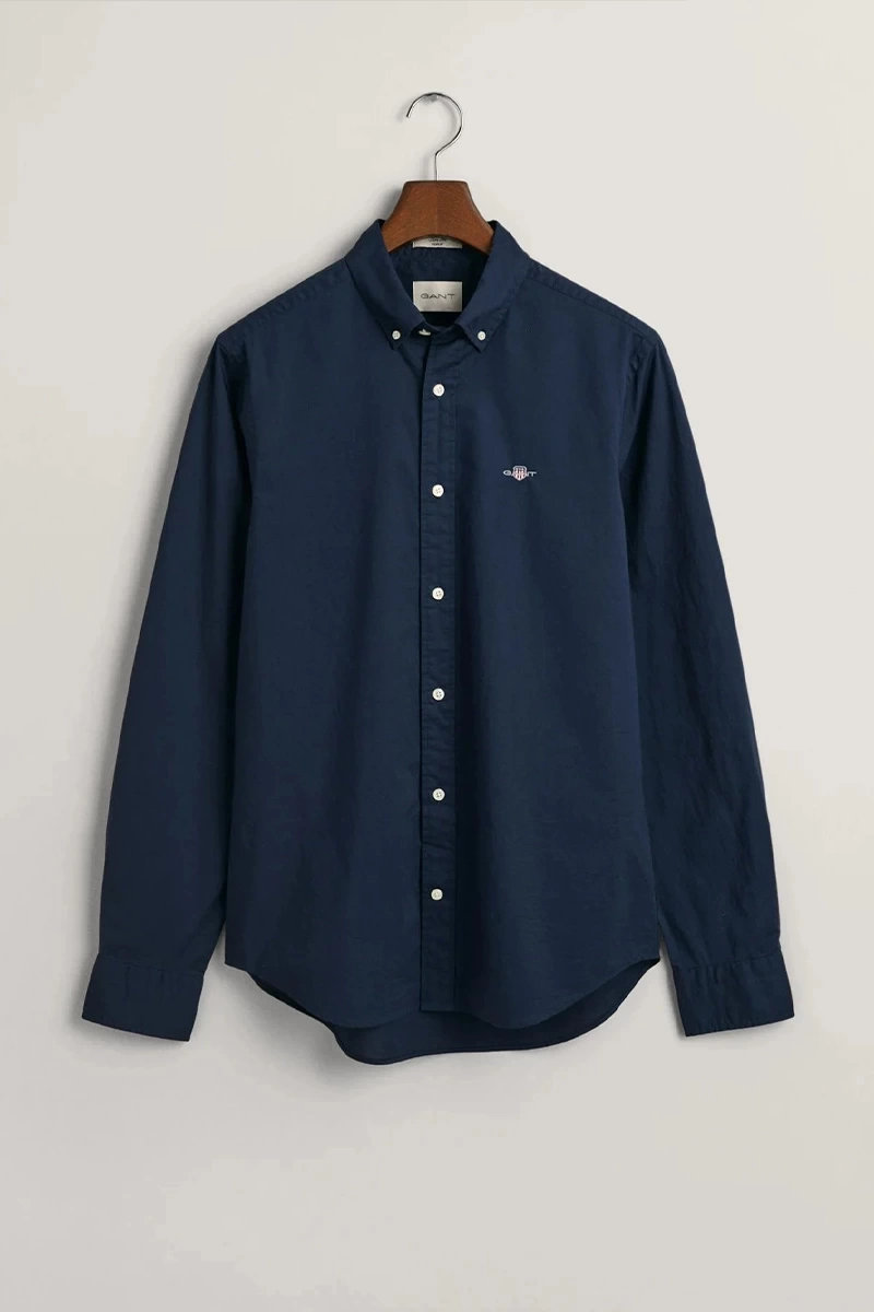 Gant  Erkek Lacivert Slim Fit Düğmeli Yaka Broadcloth Gömlek