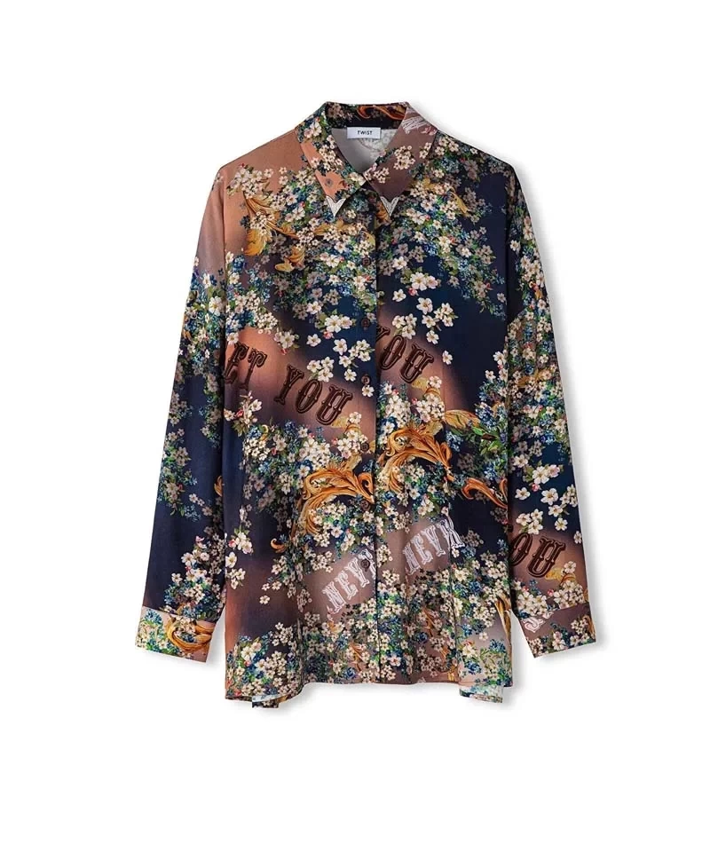 Twist Çiçek Desenli  Kadın Oversize Gömlek