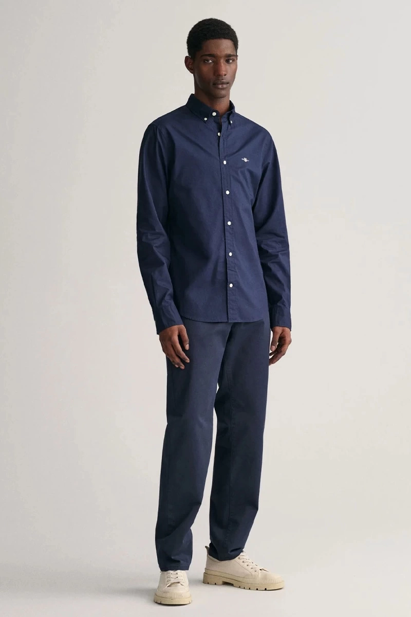 Gant  Erkek Lacivert Slim Fit Düğmeli Yaka Broadcloth Gömlek