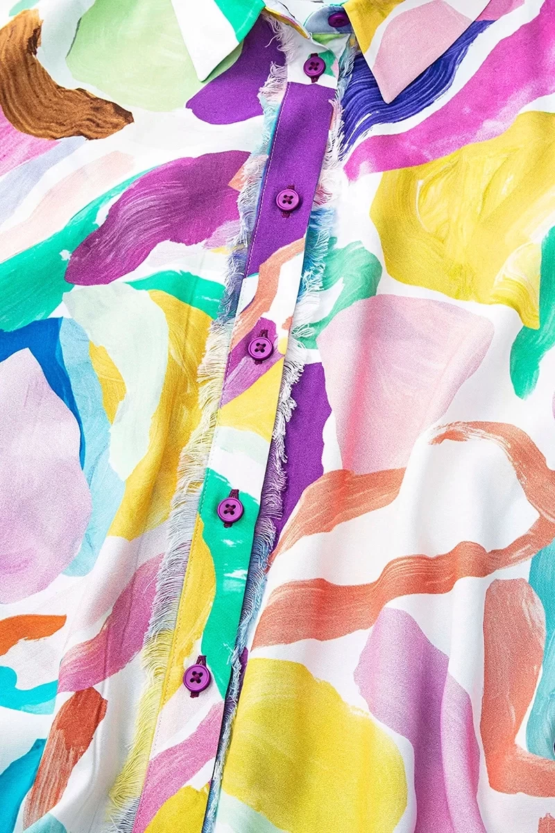 Twist Ekru Desenli Oversize Gömlek