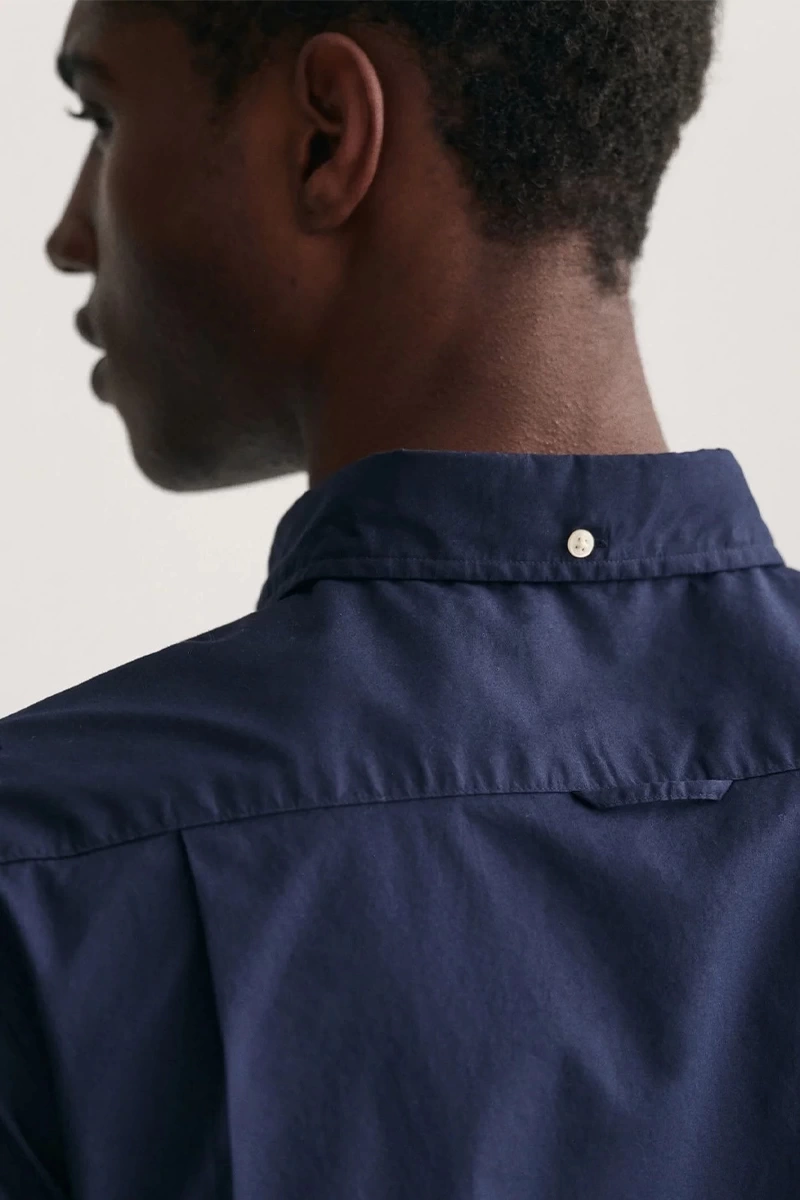 Gant  Erkek Lacivert Slim Fit Düğmeli Yaka Broadcloth Gömlek