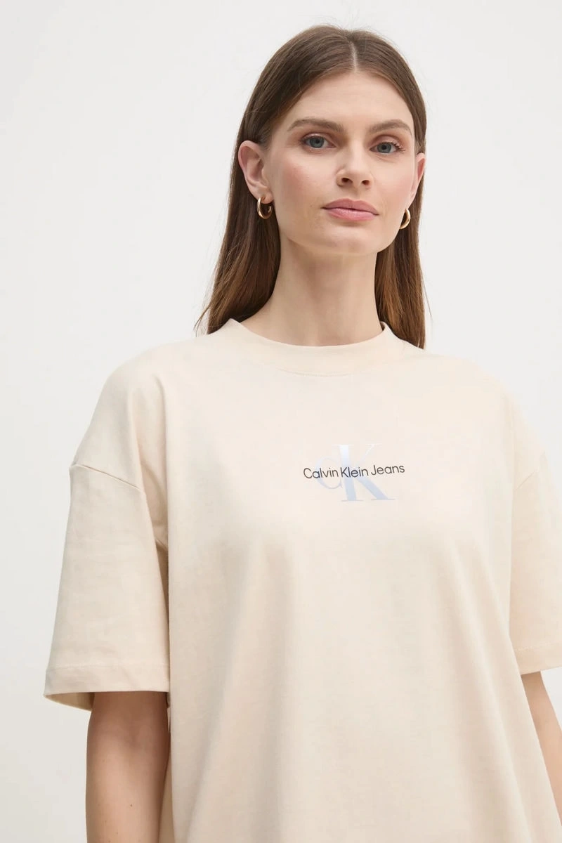 Calvin Klein Kadın Logo Baskılı Ekru T-shirt