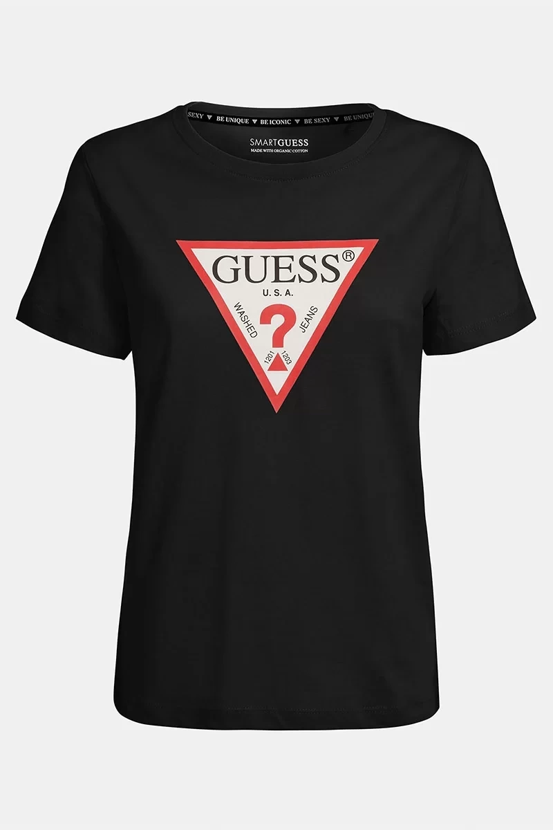 Guess  Bisiklet Yaka Slim Fit Desenli Siyah  Kadın T-Shirt