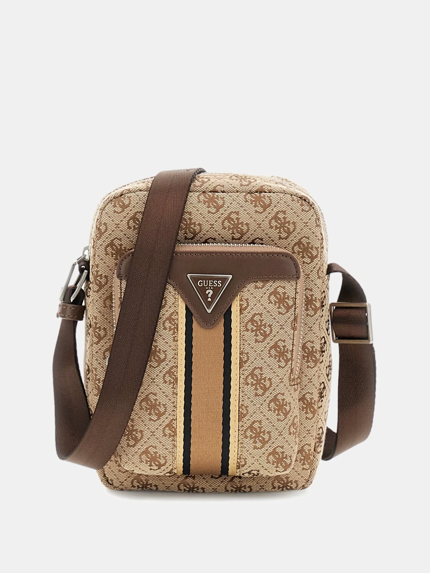 Guess Erkek Bej Kahverengi Milano Ön Cepli Crossbody Çanta