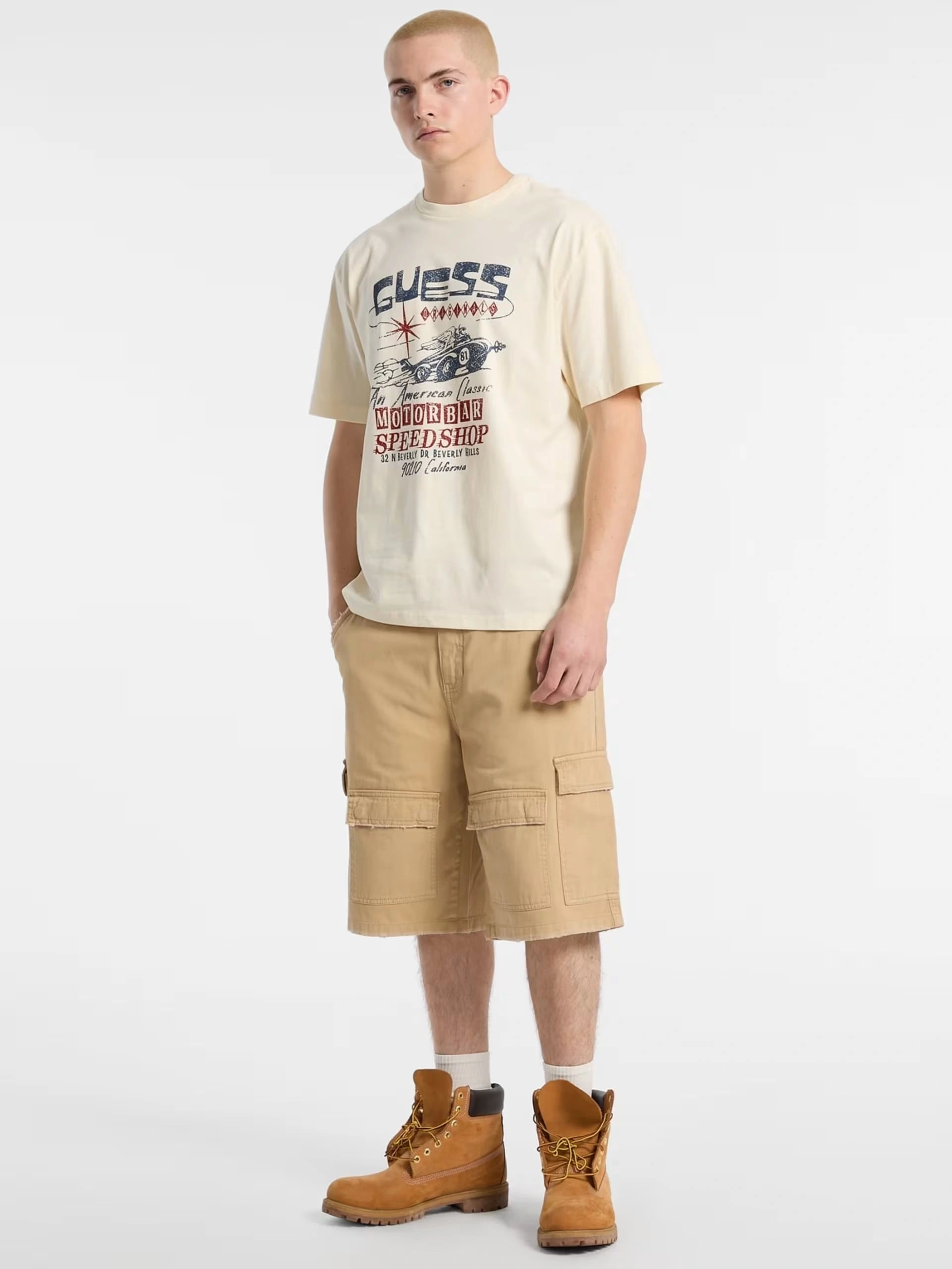Guess Erkek Krem Baskılı Atlet Tişört