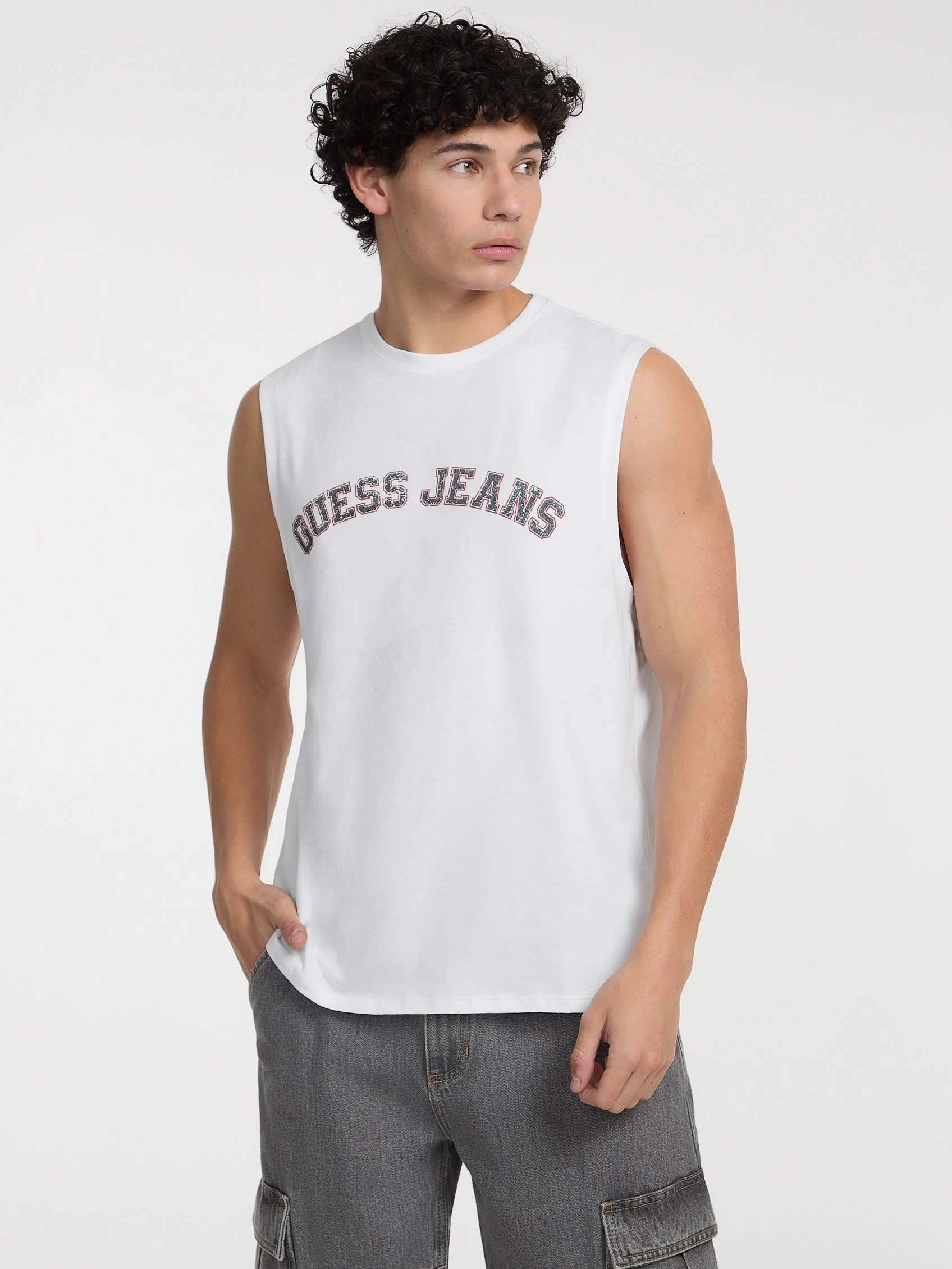 Guess Erkek Beyaz Kolej Baskılı Atlet