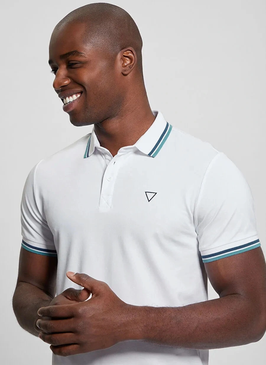 Guess Erkek Beyaz Spor Pike Triangle Polo Tişört