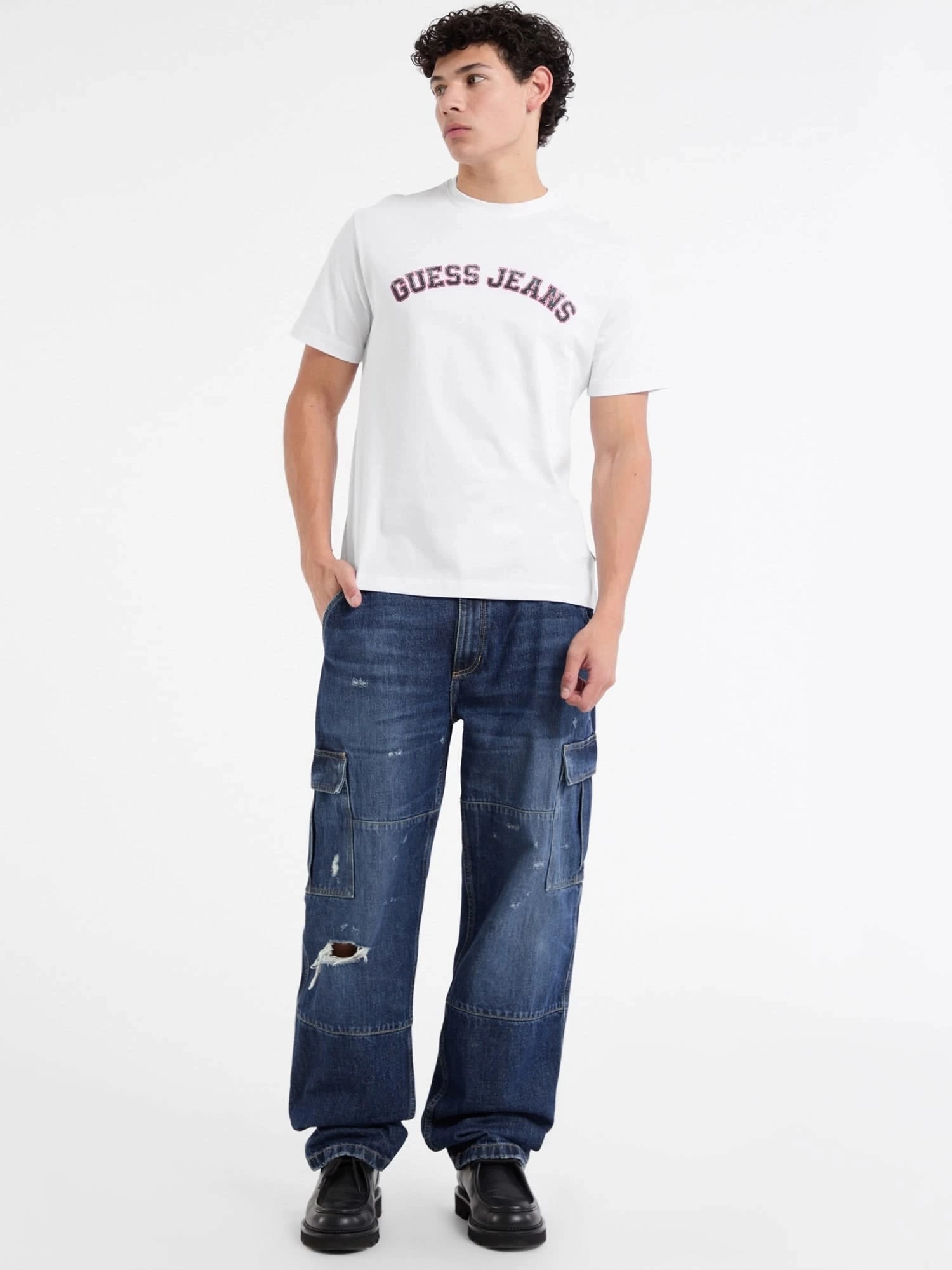 GUESS  Erkek Beyaz T-shirt Yüksek Kalite Pamuk