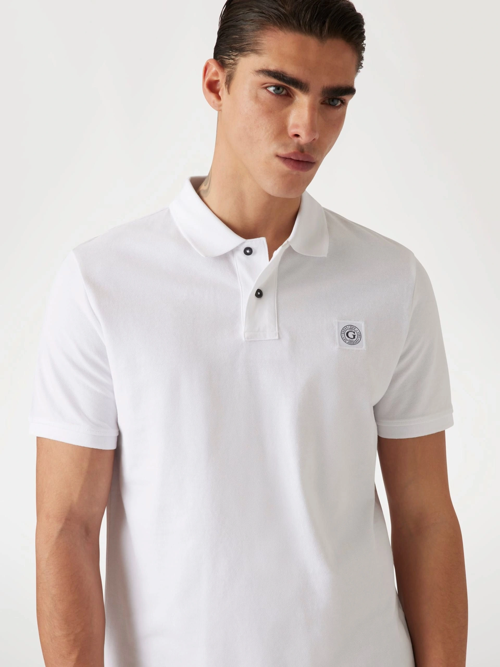 Guess Erkek Beyaz Yıkamalı Polo Tişört