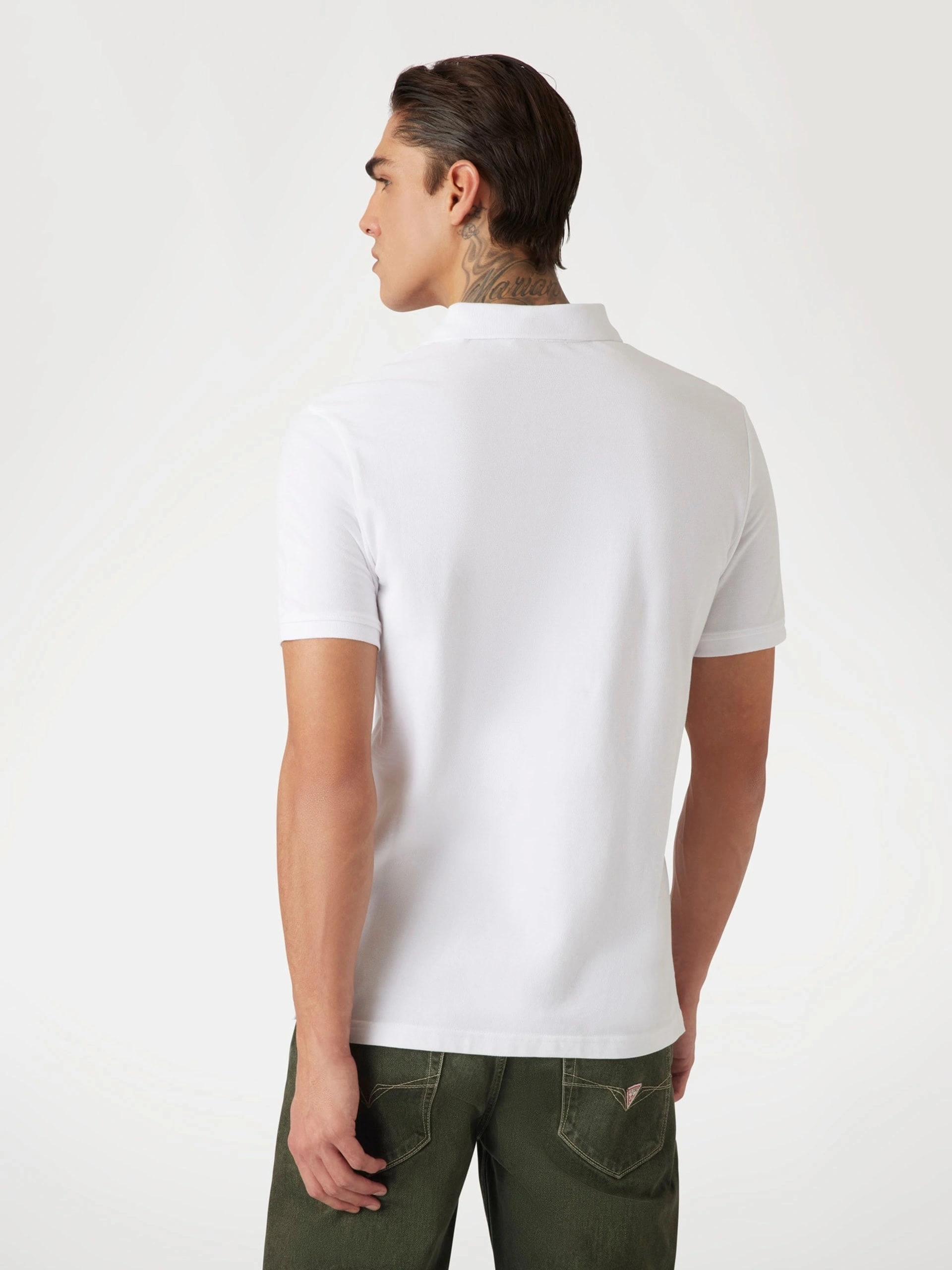 Guess Erkek Beyaz Yıkamalı Polo Tişört
