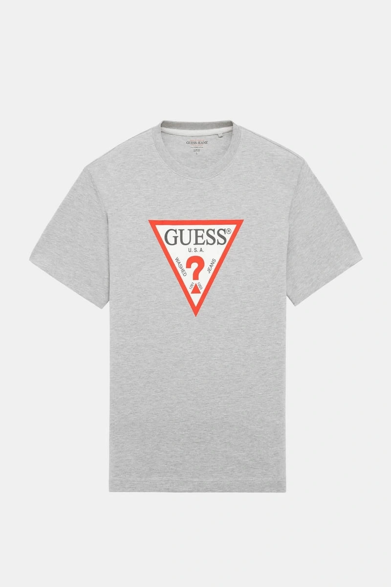 Guess Erkek Gri Üçgen Logolu  T-Shirt