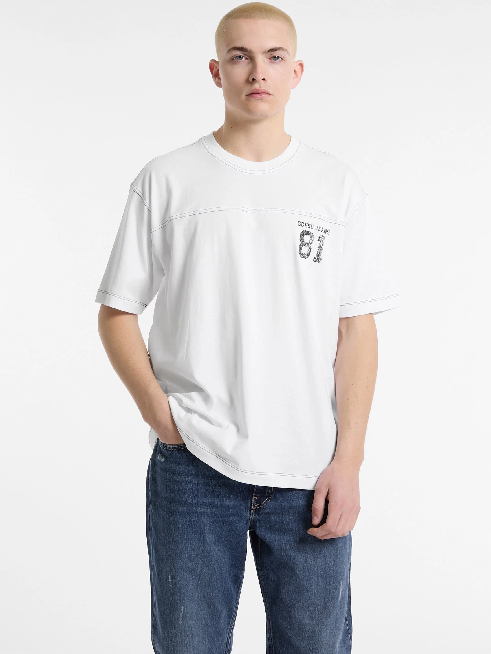 Guess Erkek Jeans Regular Fit  Pamuklu Beyaz T-Shirt