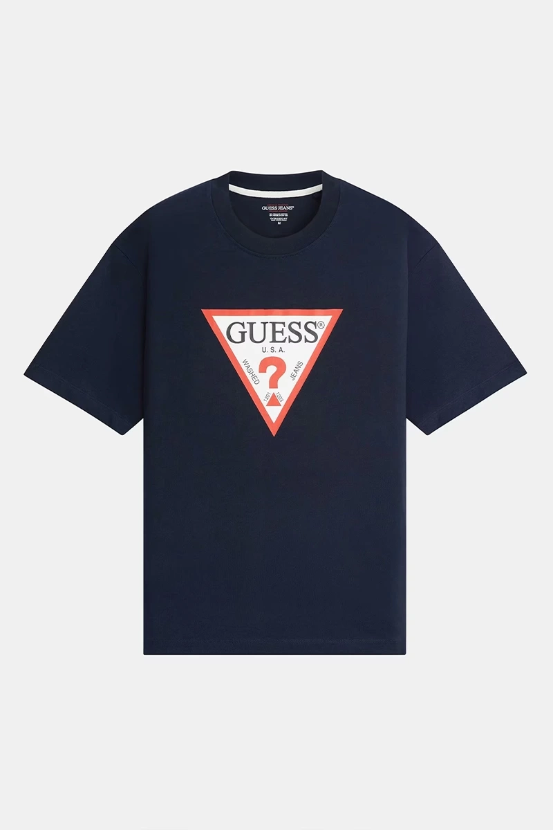 Guess Erkek Lacivert Üçgen Logolu  T-Shirt