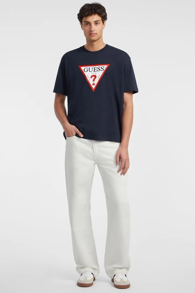 Guess Erkek Lacivert Üçgen Logolu  T-Shirt