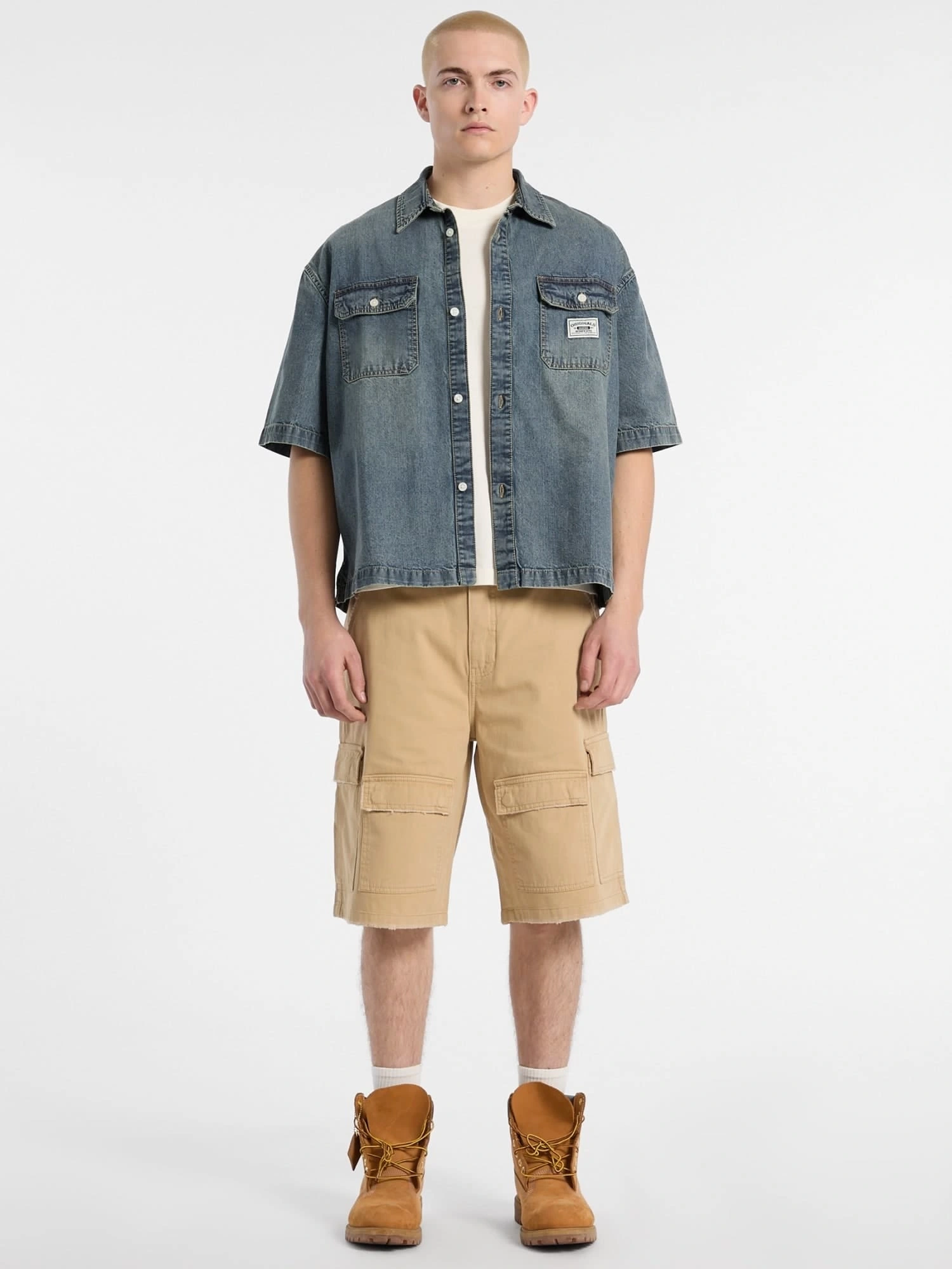 Guess Erkek Mavi Boxy Denim Kısa Kollu Gömlek