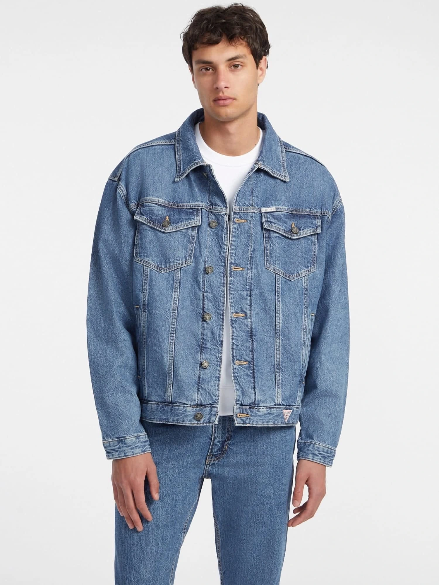 Guess Erkek  Mavi  Oversized Denim Trucker Ceket