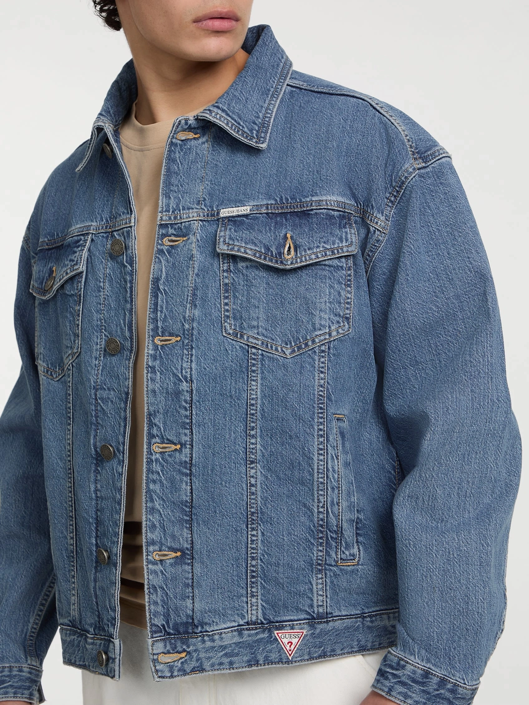 Guess Erkek  Mavi  Oversized Denim Trucker Ceket
