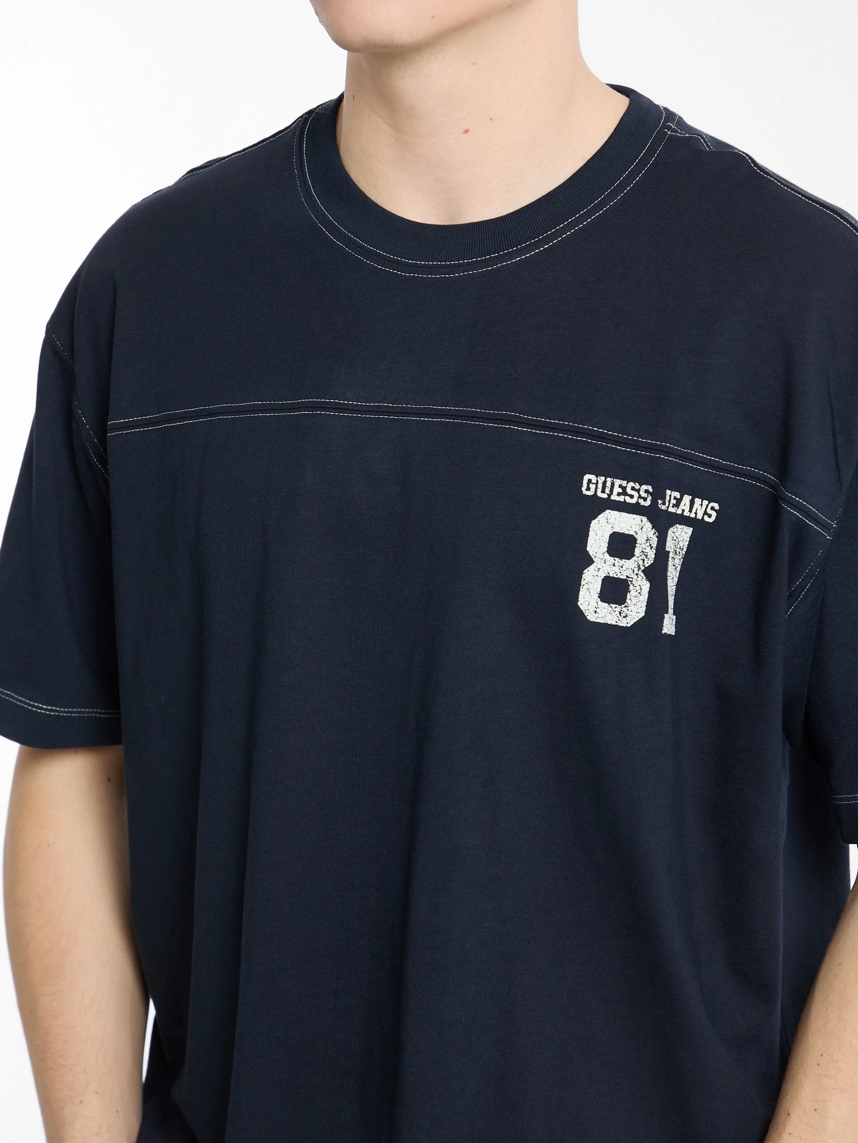 GUESS Erkek Mavi T-shirt - Logolu, Regular Fit