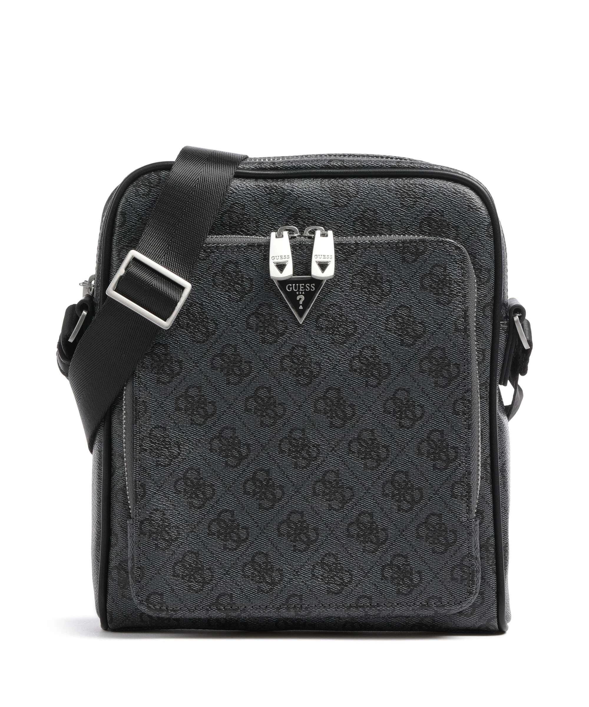 Guess Erkek Siyah Milano Üstten Fermuarlı Ön Cepli Crossbody