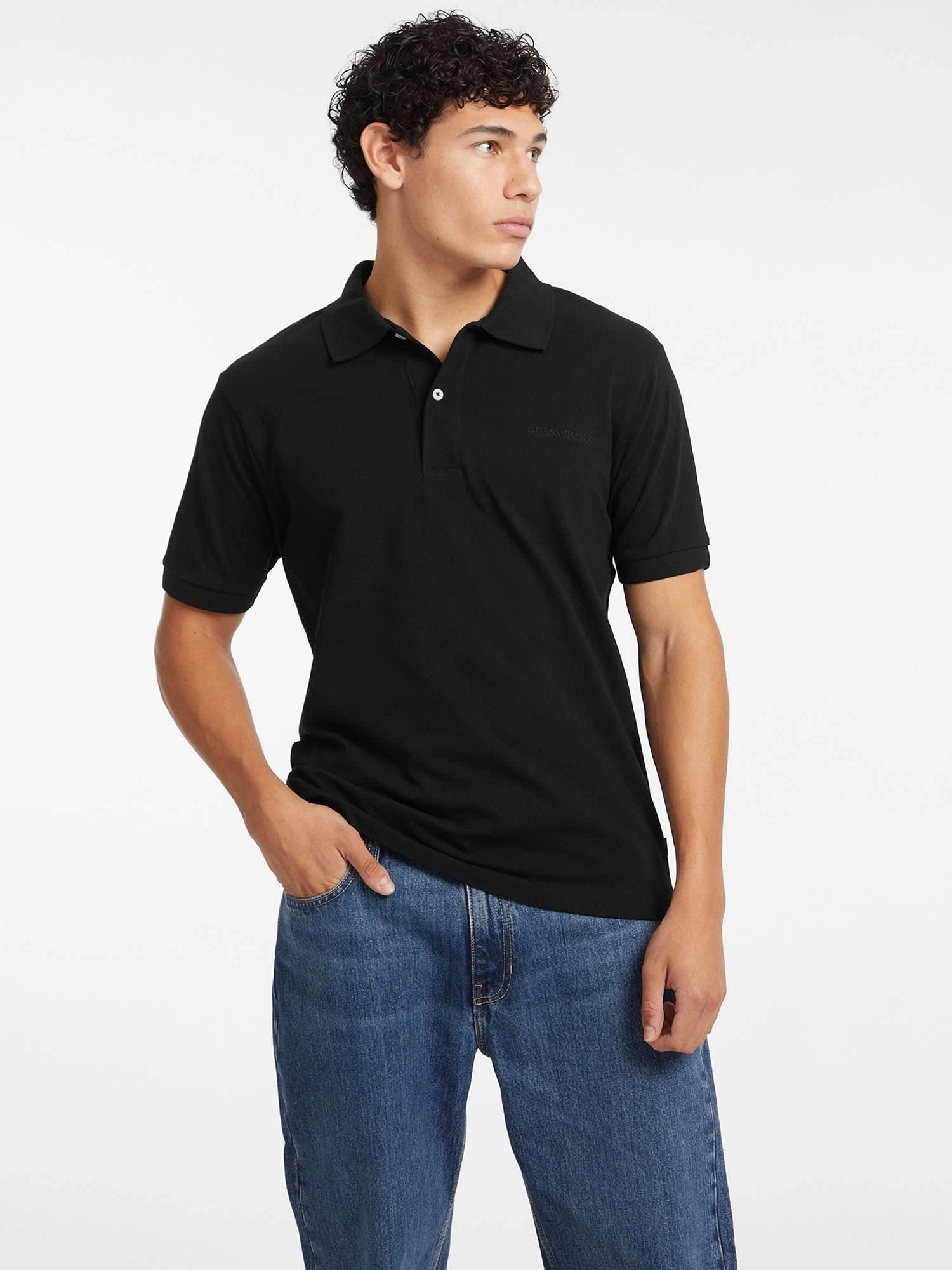 Guess Erkek Siyah Nakışlı Polo Tişört