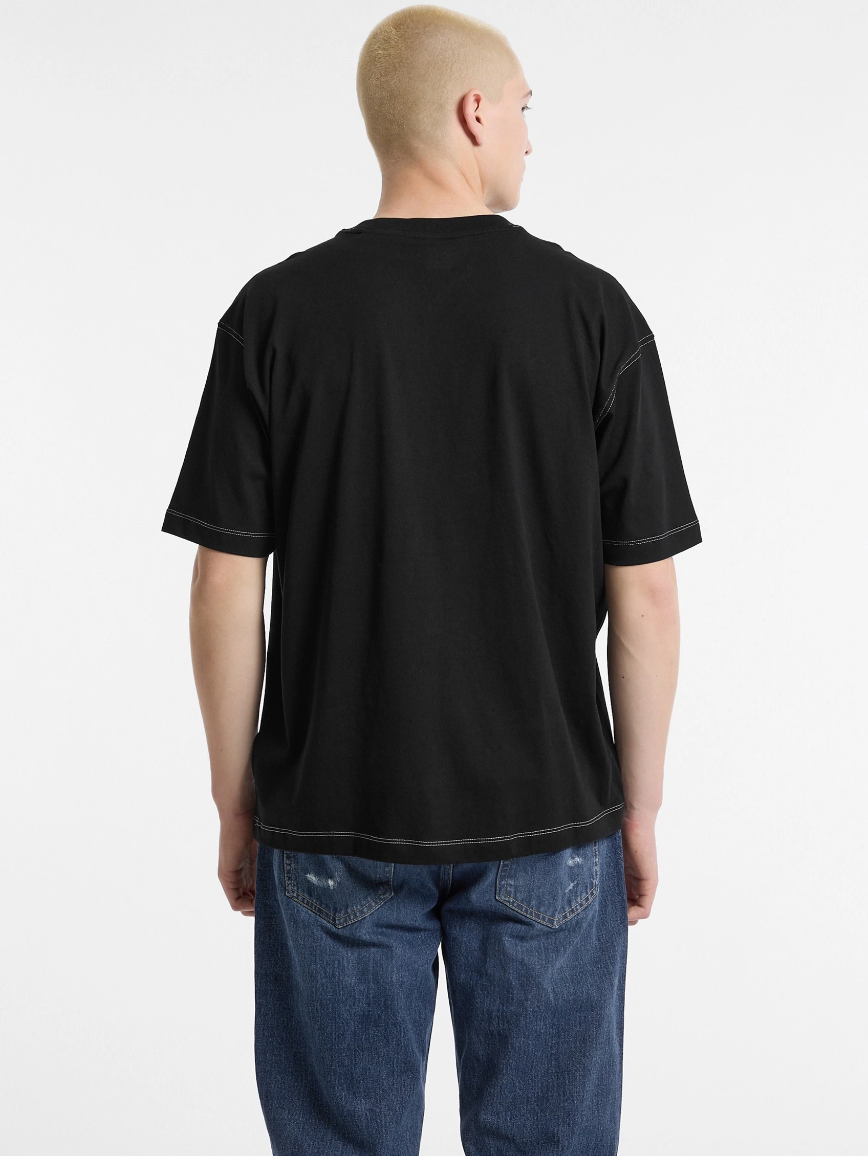 GUESS Erkek Siyah Pamuk T-shirt Logolu, Regular Fit