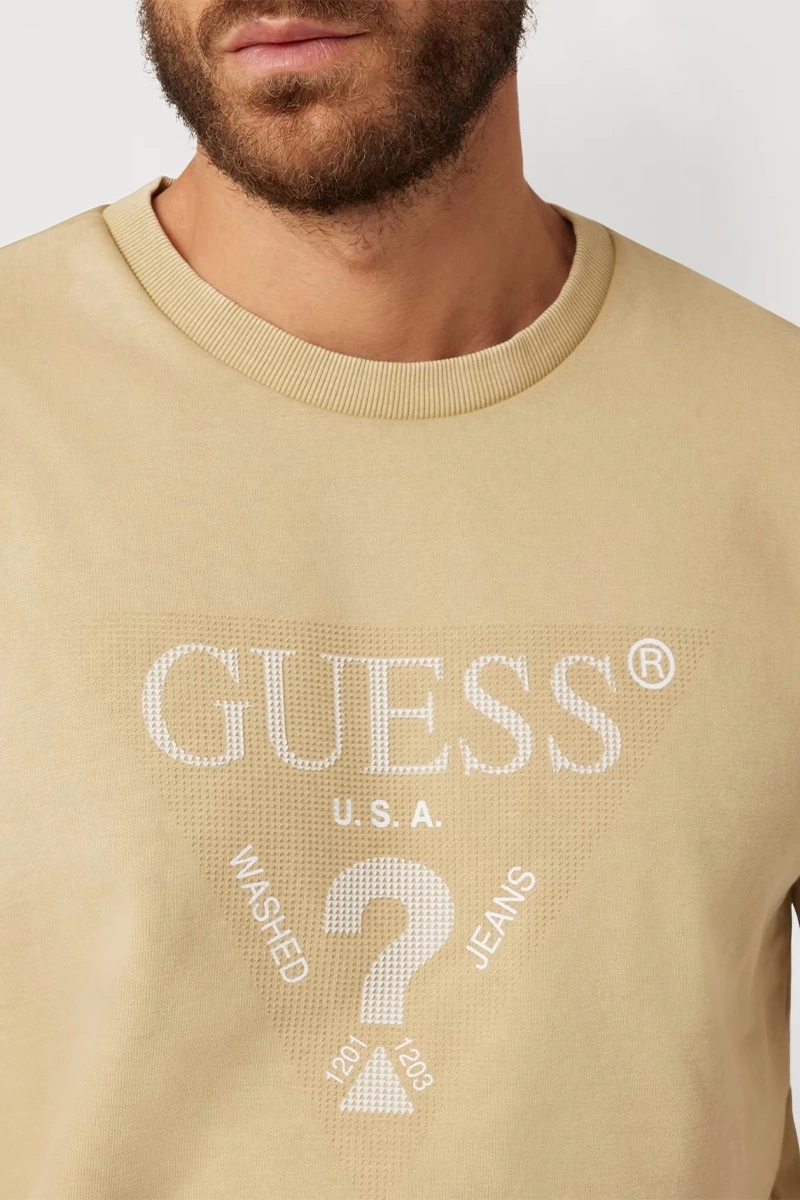 Guess Erkek Bej Üçgen Logolu Sweatshirt
