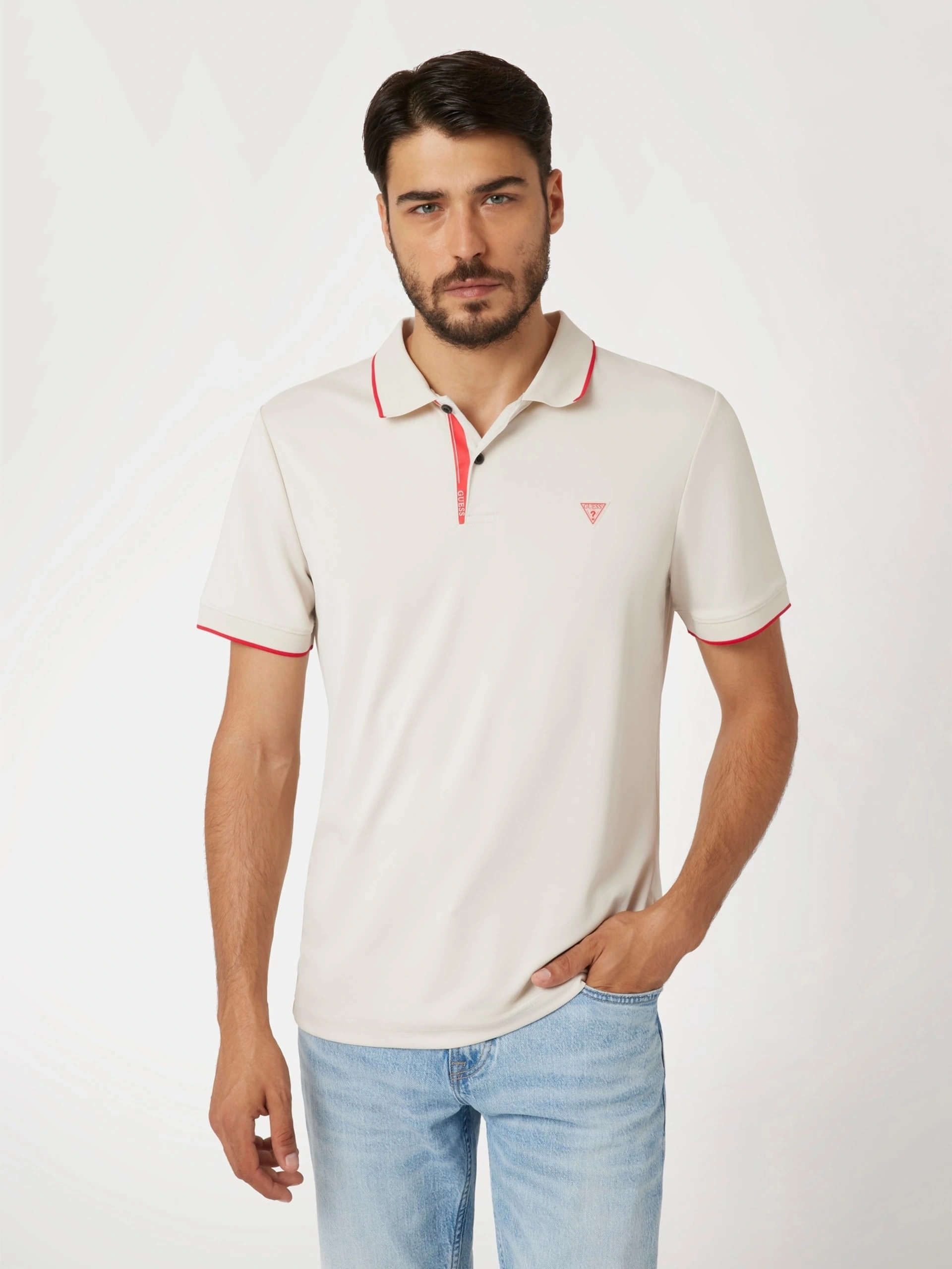 Guess Erkek  Krem Sterch Polo  T-Shirt