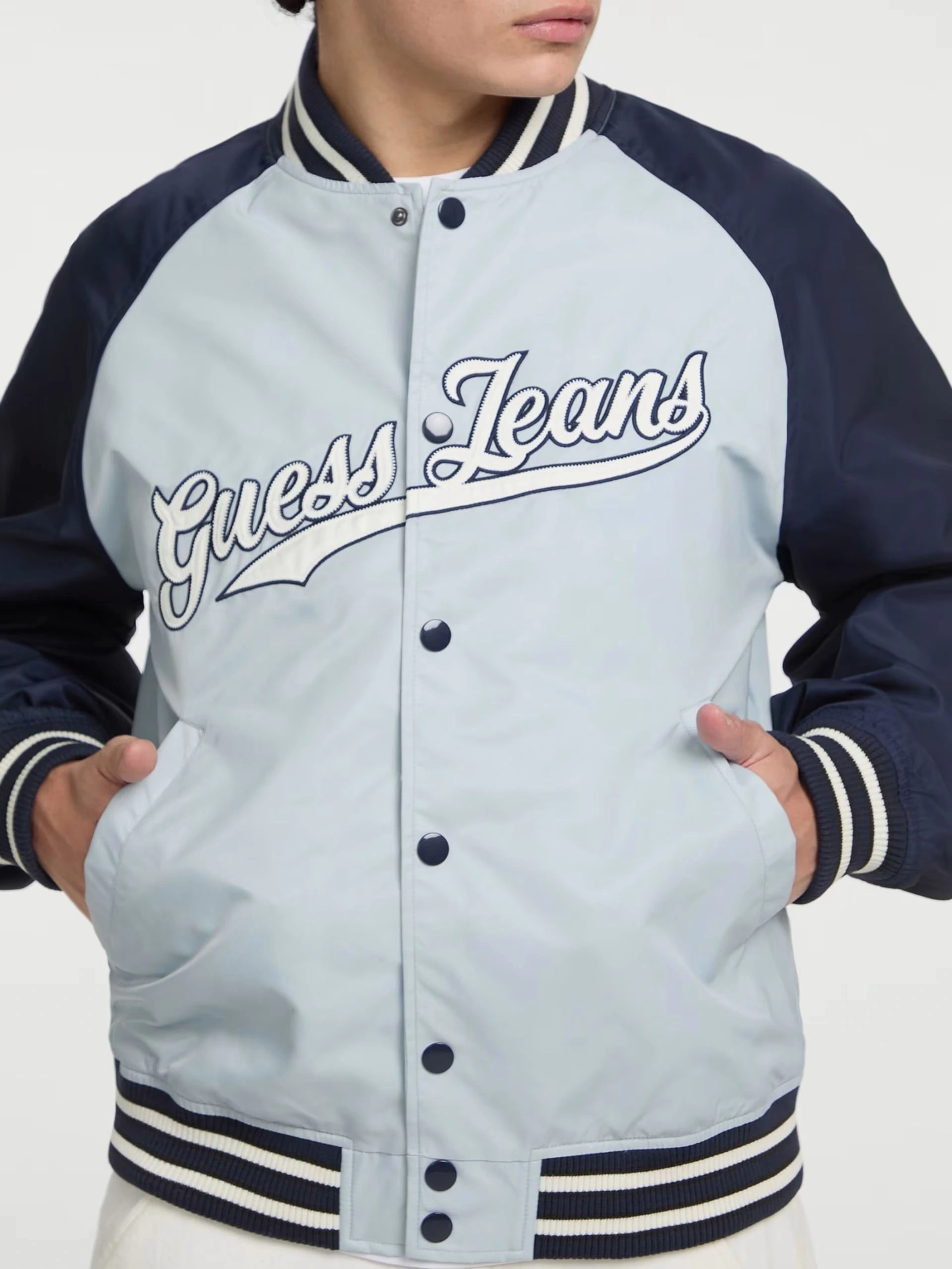 Guess Erkek Mavi Patch Detaylı Bomber Ceket