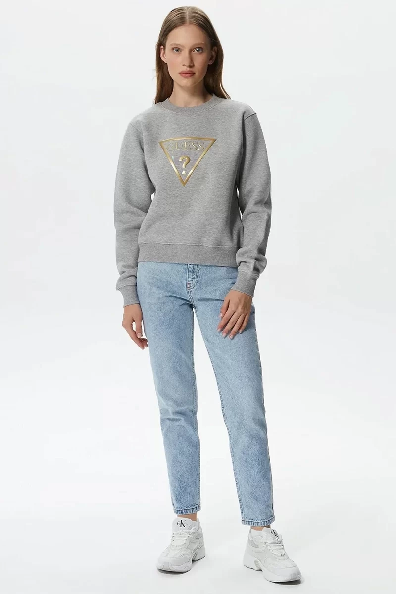 Guess Gold Triangle Kadın Gri Sweatshirt