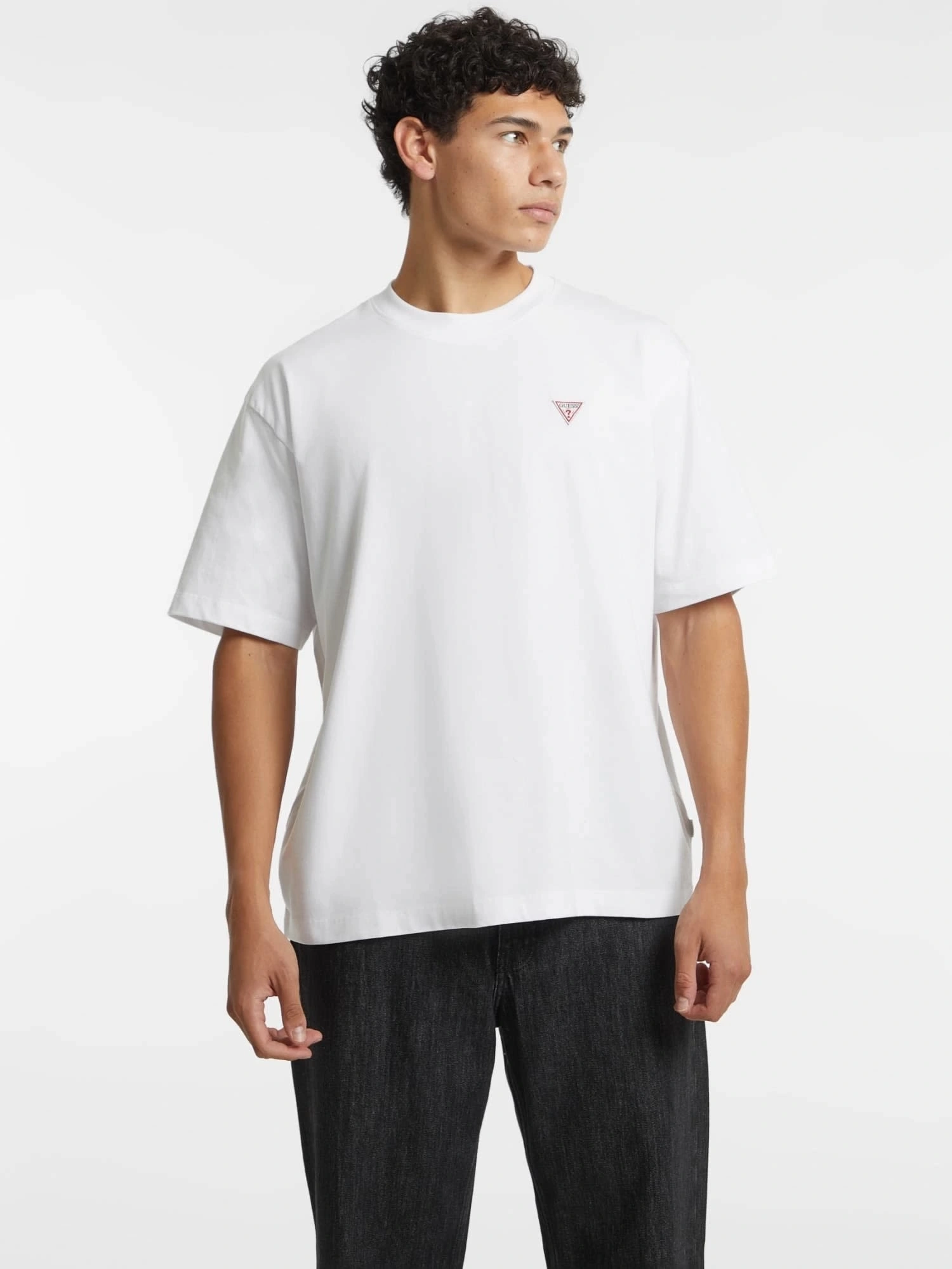 Guess Jeans Erkek Beyaz Mini Üçgen Logolu T-Shirt