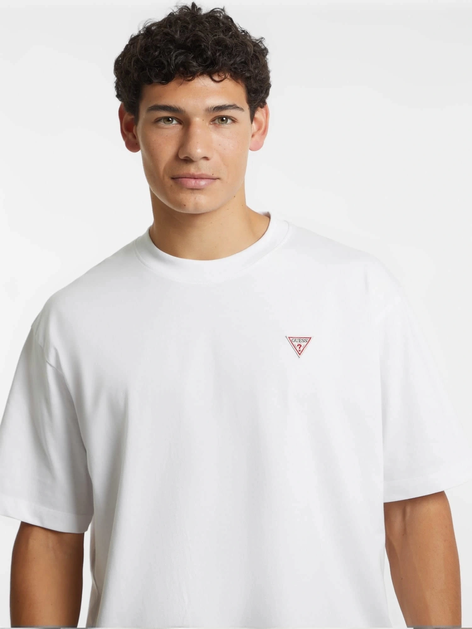 Guess Jeans Erkek Beyaz Mini Üçgen Logolu T-Shirt